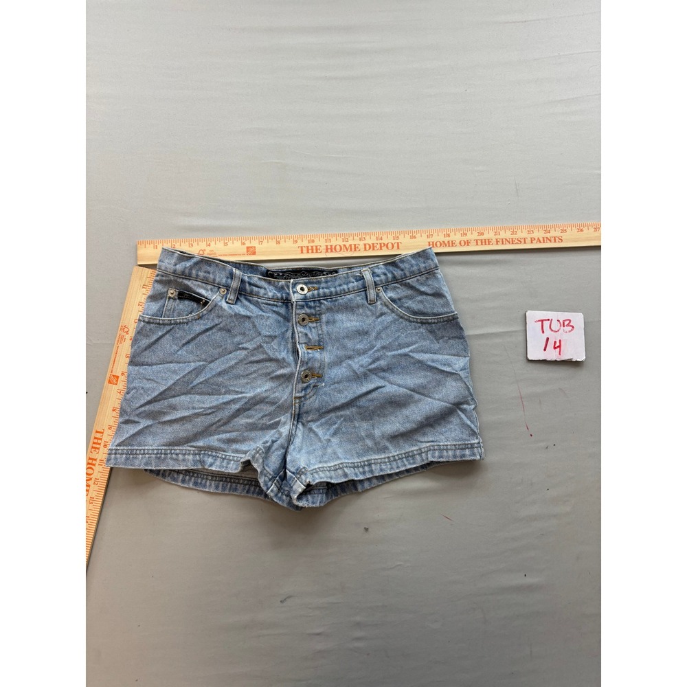 Vintage No Excuses Denim Shorts Light Wash Button Fly High Waisted Blue Womens